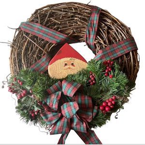Christmas Holiday Twine Door Wreath Wall Decor Red Green Ribbon Samra Approx 19”